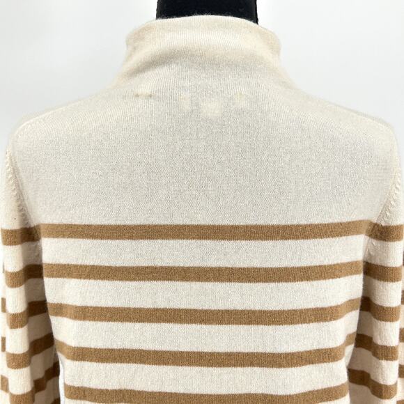 Minimalist Chic Soft Striped Wool Cashmere Mock Neck Sweater Vince. Cream Tan M - Picture 6 of 9